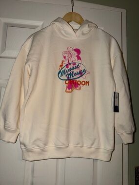 Old Navy Cream Minnie Mouse Graphic Hoodie with Pink & Blue Print